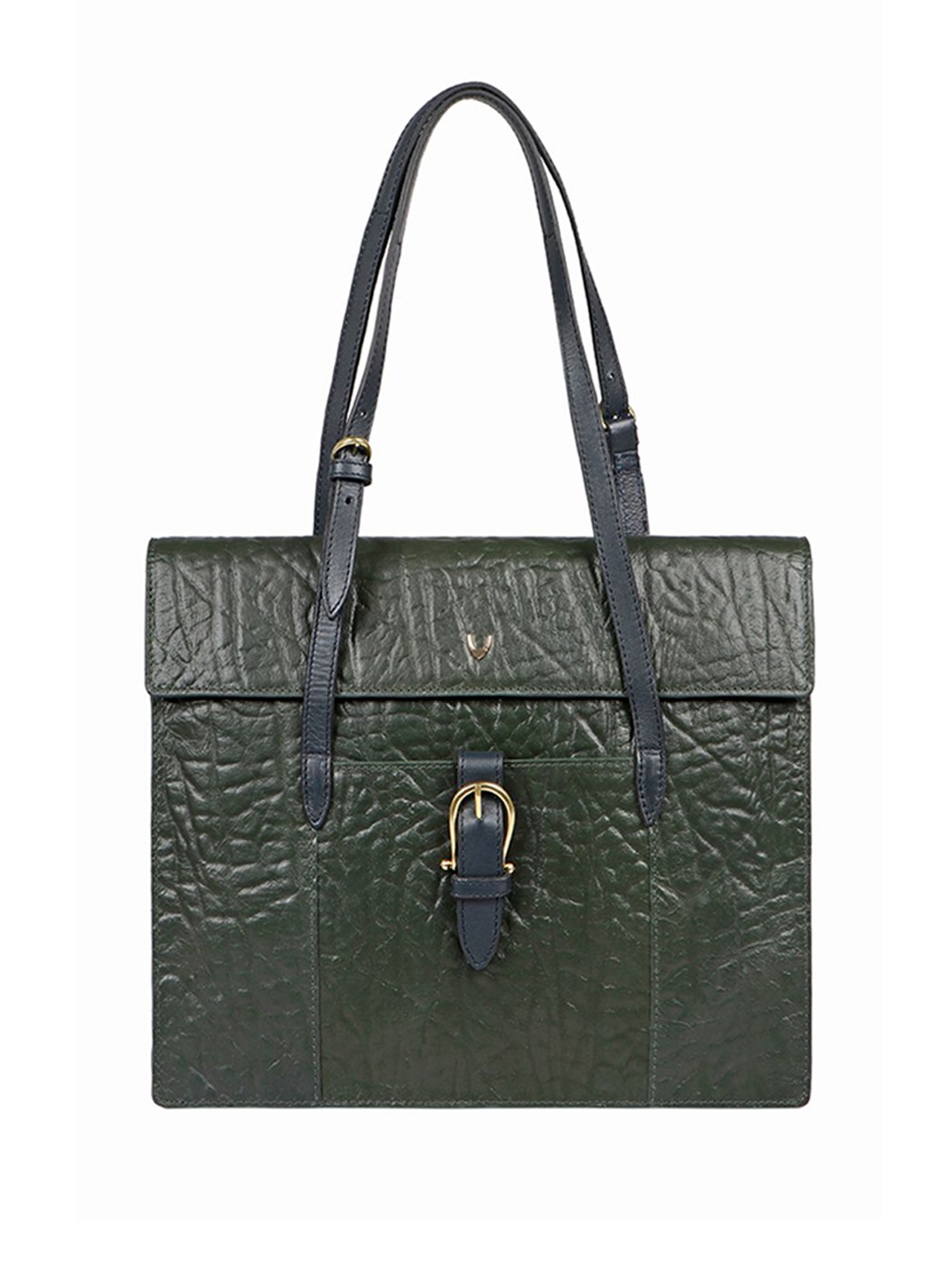 

Hidesign Olive Green Croc Textured Leather Handcrafted Oversized Structured Shoulder Bag