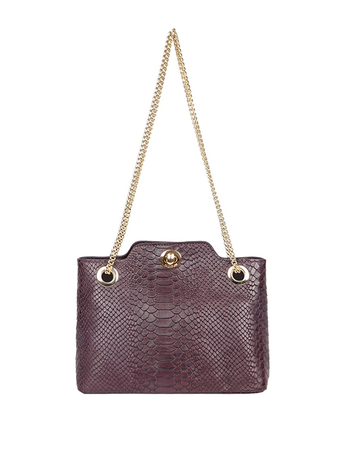 

Hidesign Navy Blue Snakeskin Textured Leather Structured Shoulder Bag