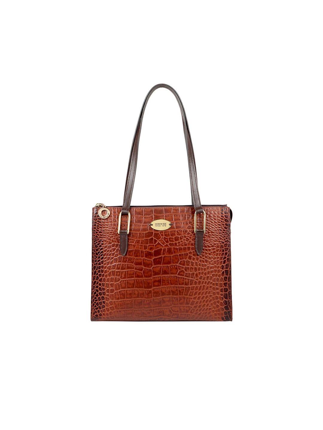 

Hidesign Tan Brown Animal Textured Leather Oversized Structured Shoulder Bag