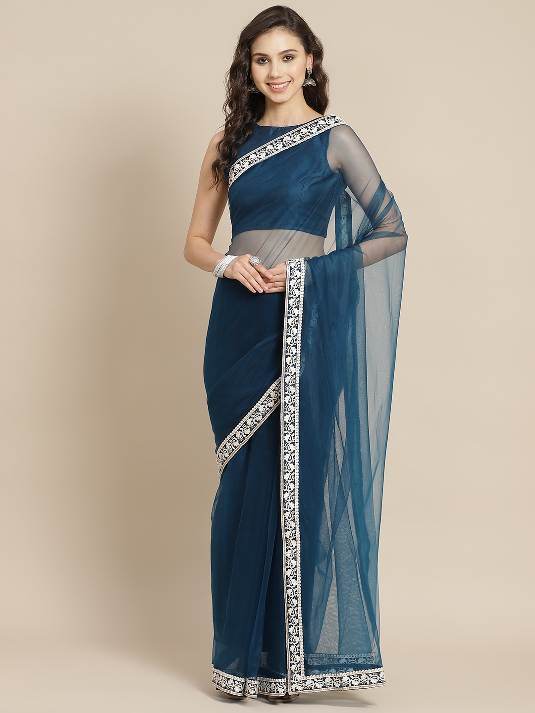 

Inddus Navy Blue Sequinned Saree