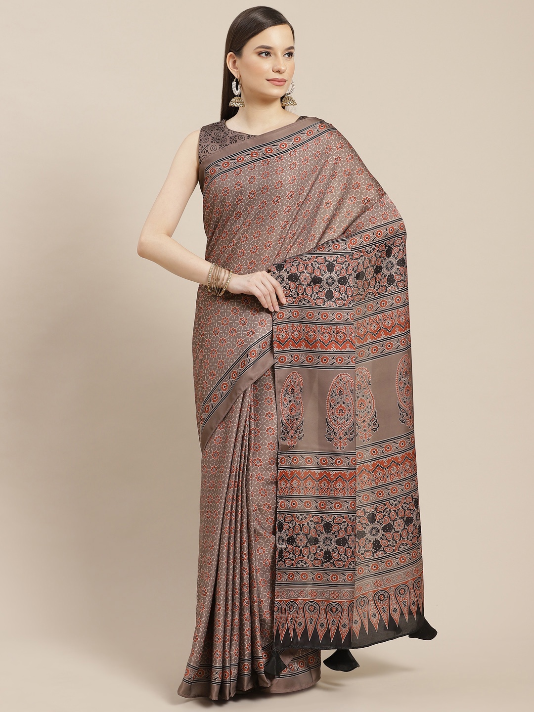 

Inddus Beige & Red Floral Saree