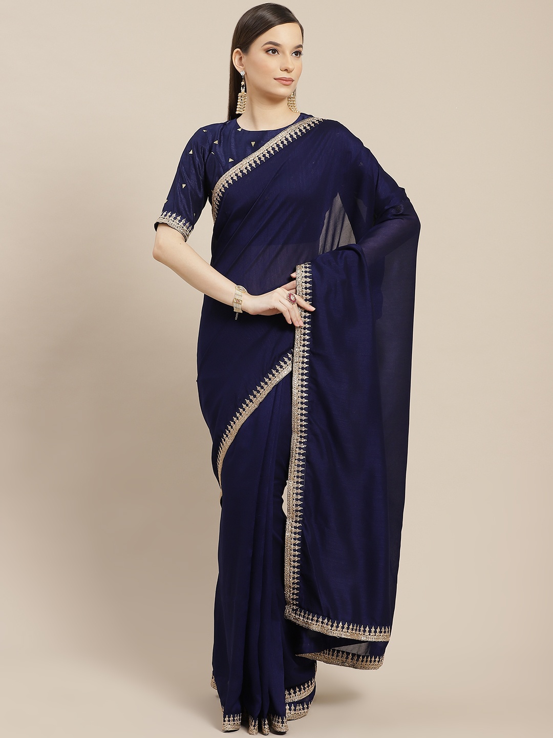 

Inddus Blue Solid Saree