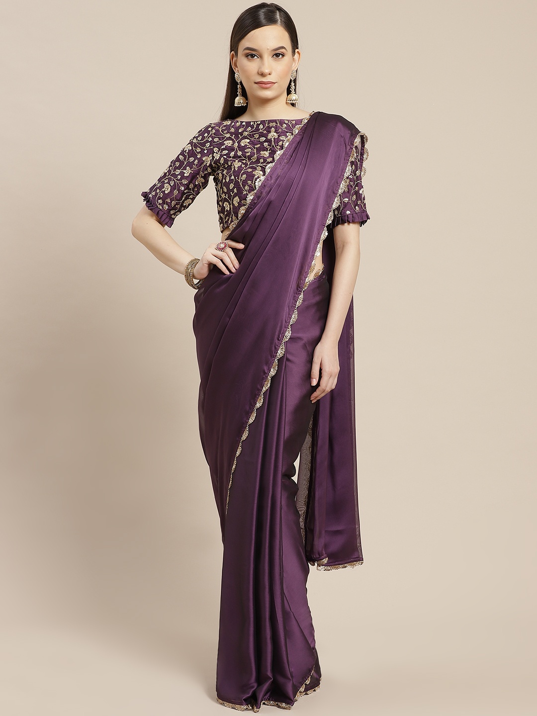 

Inddus Purple Solid Saree