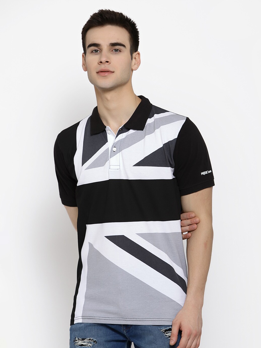 

Pepe Jeans Men Black Colourblocked Pure Cotton Polo Collar Pure Cotton T-shirt