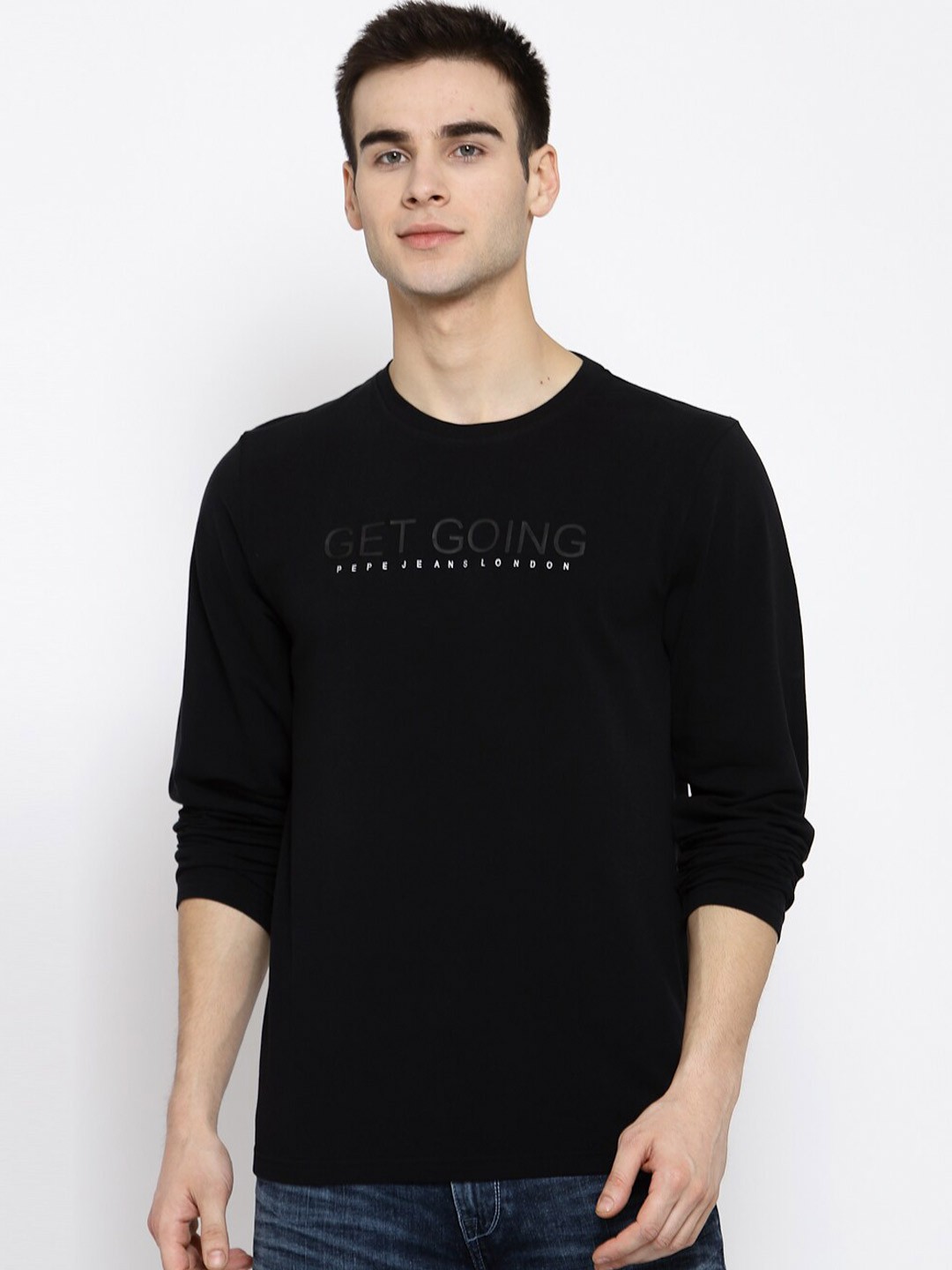 

Pepe Jeans Men Black Printed Round Neck T-shirt
