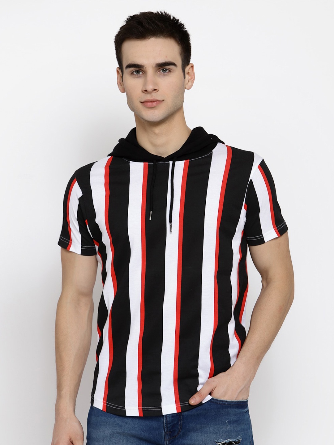 

Pepe Jeans Men Black Striped Hood Pure Cotton T-shirt