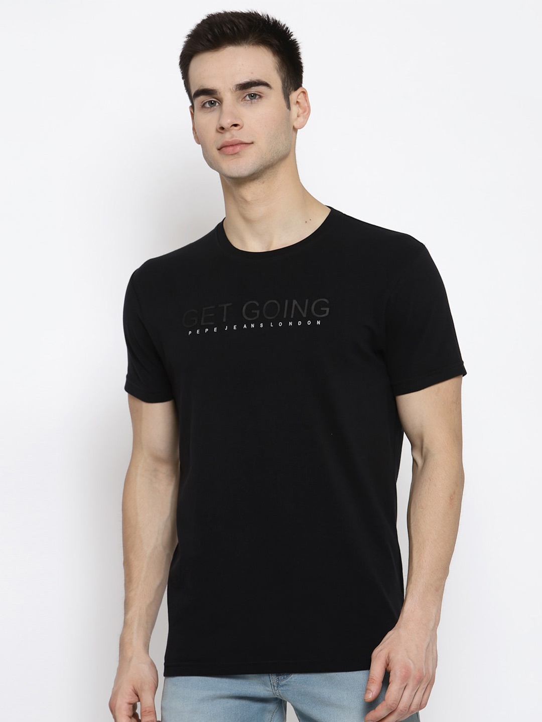 

Pepe Jeans Men Black Printed Round Neck T-shirt