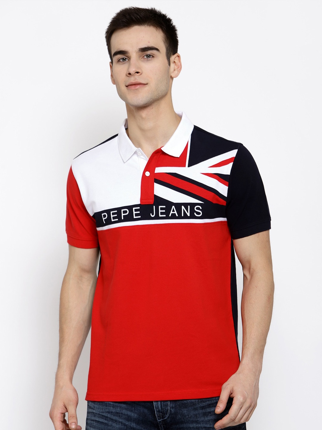 

Pepe Jeans Men Red Printed Pure Cotton Polo Collar Pure Cotton T-shirt
