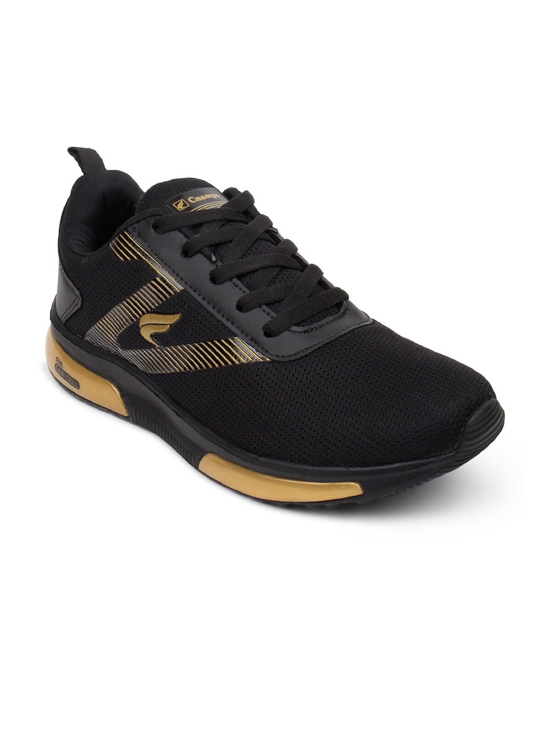 

Champs Men Black & Gold-Toned Mesh CYBER-ON Running Shoes