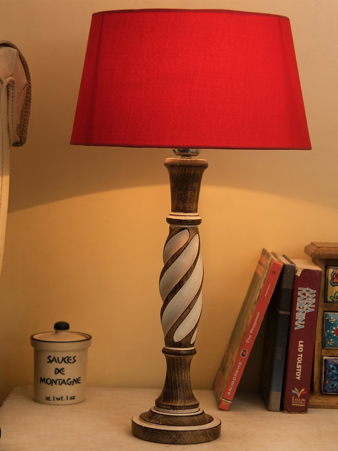 

Homesake Red & Brown Solid Contemporary Bedside Smart Lamp with Shade