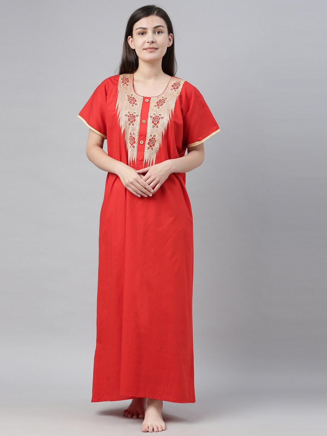 

Bailey sells Red & Beige Embroidered Cotton Nightdress