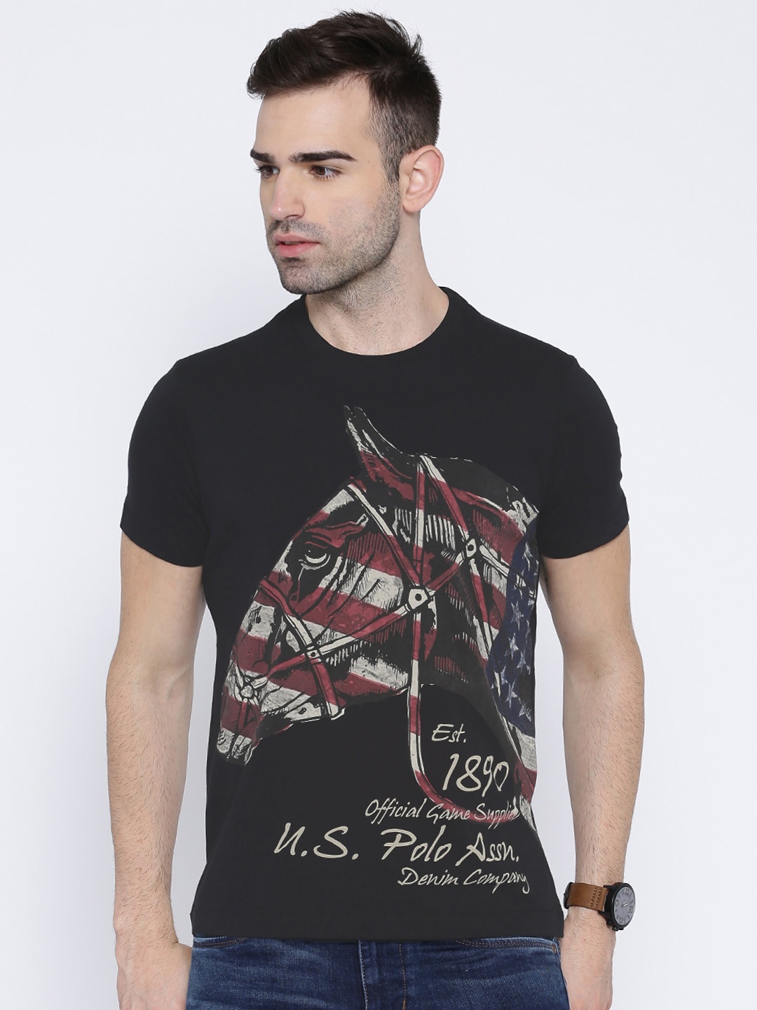 

U.S. Polo Assn. Black Printed Pure Cotton T-shirt