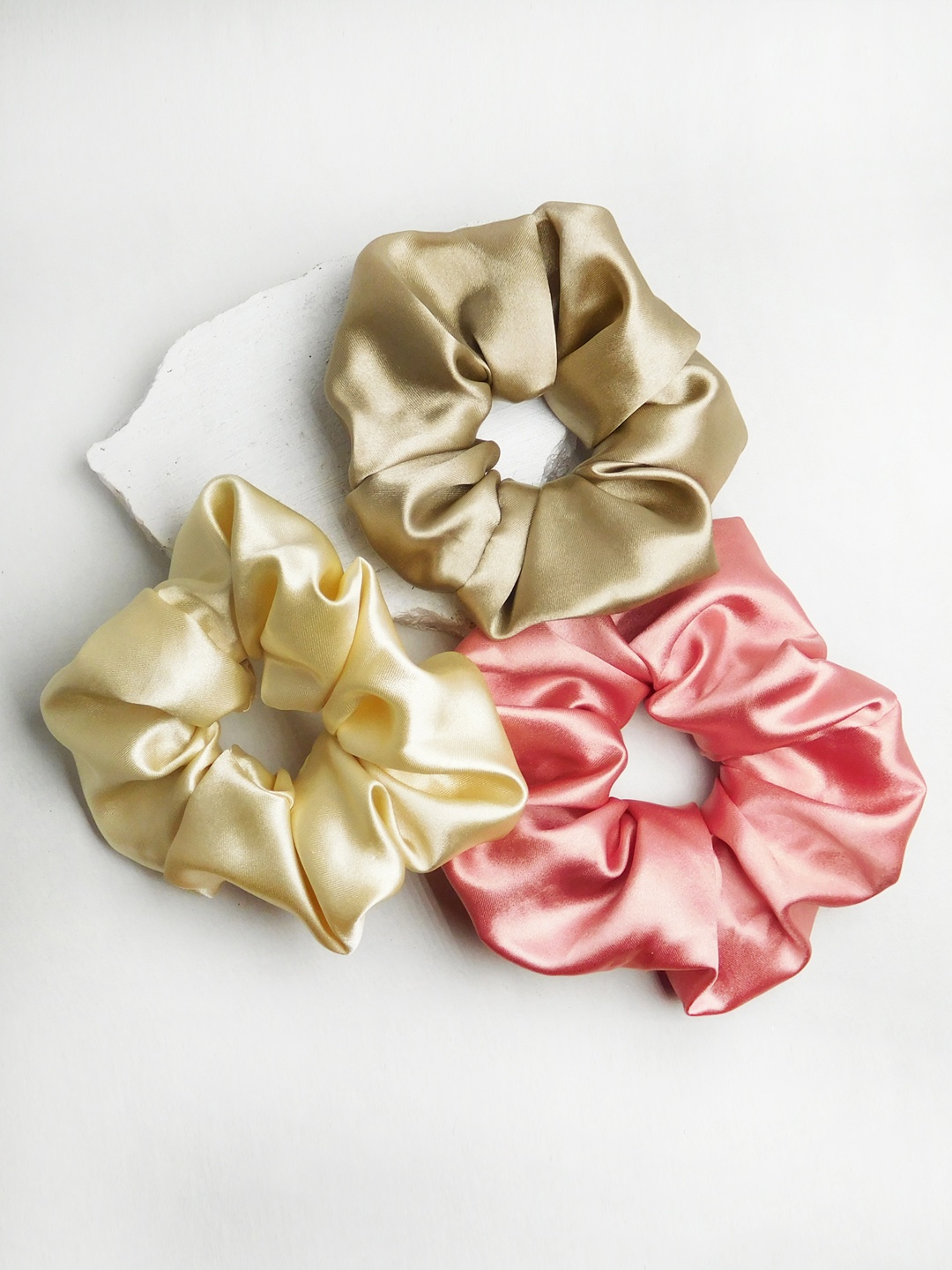 

Soho Boho Studio Set Of 3 Multicoloured Satin Ponytail Scrunchies, Multi