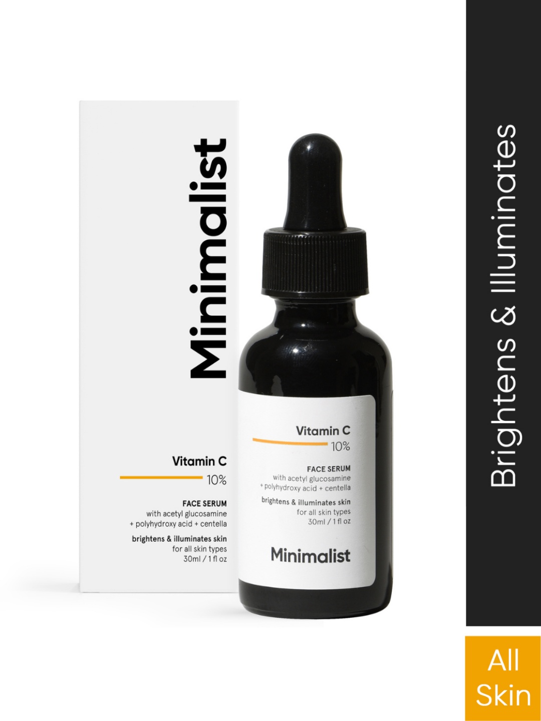 Minimalist Vitamin C 10% Face Serum for Glowing Skin 30 ml, Black