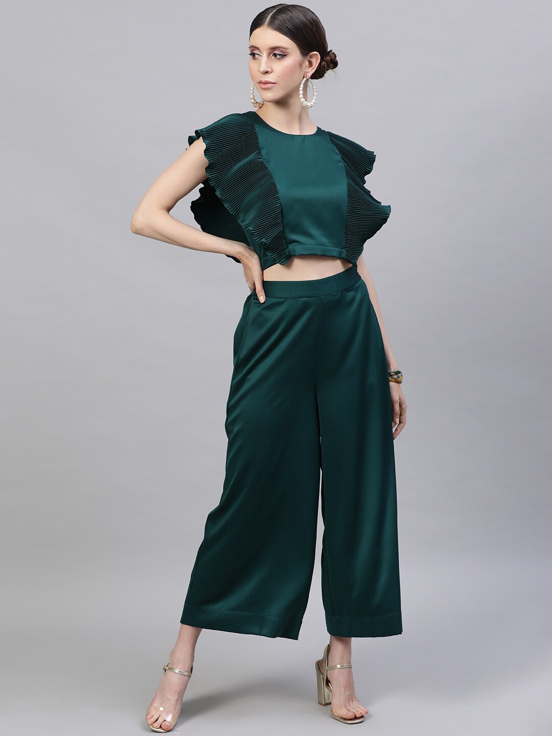 

STREET 9 Women Green Solid Top with Palazzos