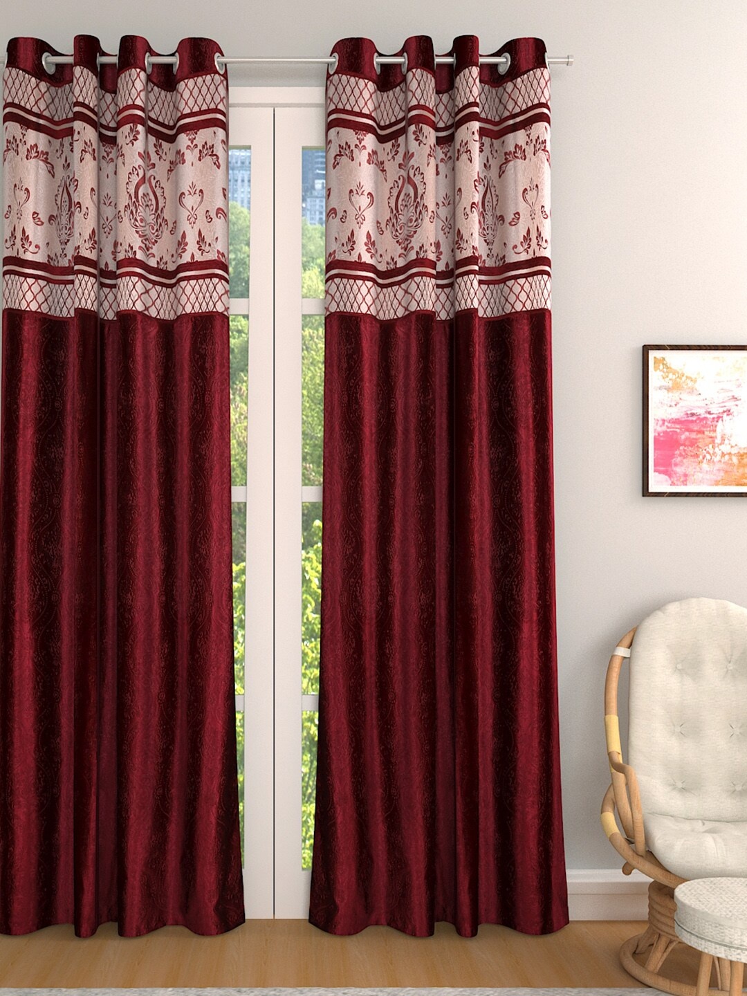 

ROMEE Maroon & Pink Single Room Darkening Curtain