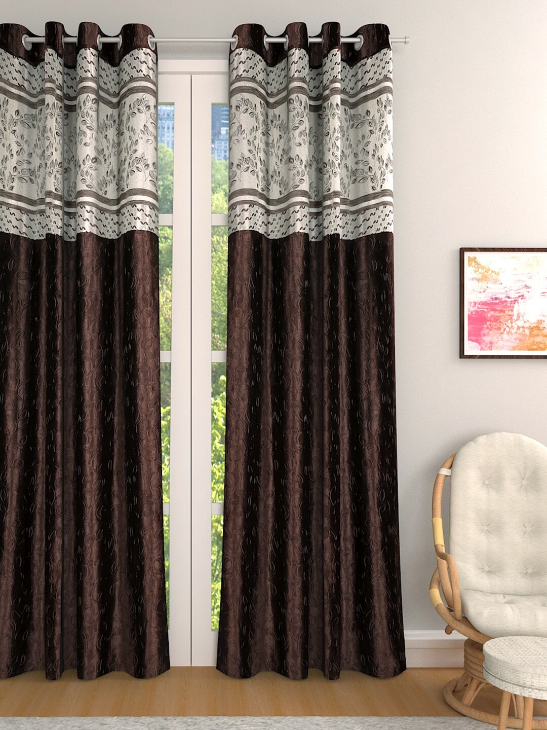 

ROMEE Coffee Brown Jacquard Single Room Darkening Door Curtain