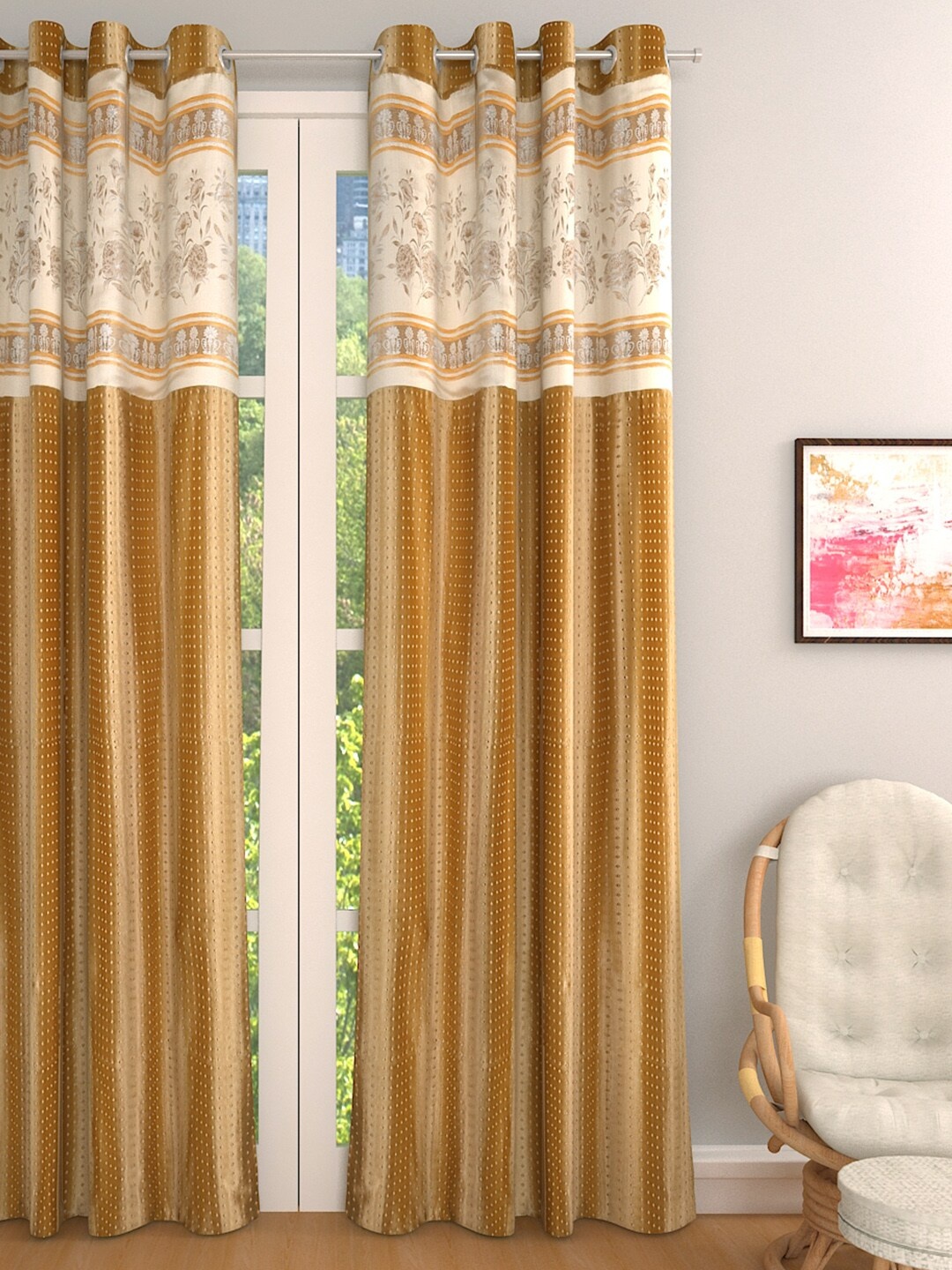 

ROMEE Gold-Toned & Silver-Toned Single Room Darkening Long Door Curtain