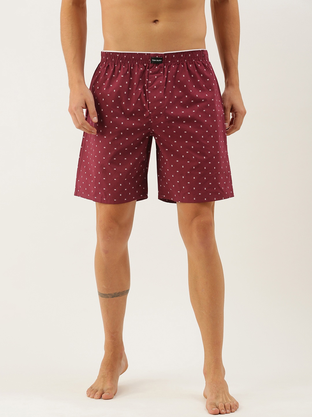 

TOM BURG Men Maroon Combed Cotton Printed Boxers 900