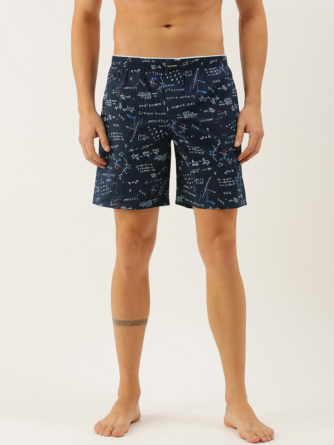 

TOM BURG Men Navy Premium Cotton Printed Boxers 906, Navy blue
