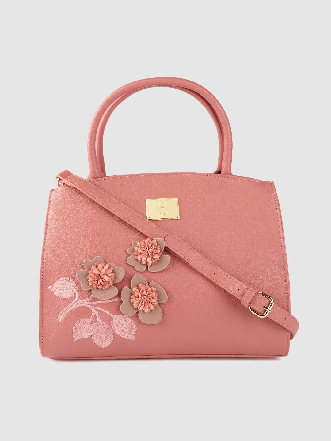 

Allen Solly Pink Applique Detail Structured Handheld Bag