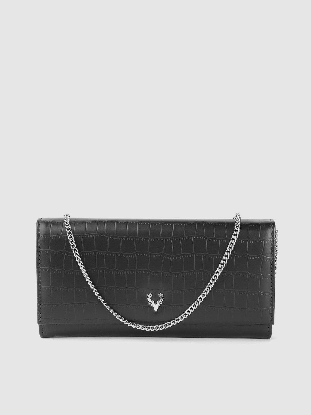 

Allen Solly Women Black Croc Textured Two Fold Wallet with Sling Strap