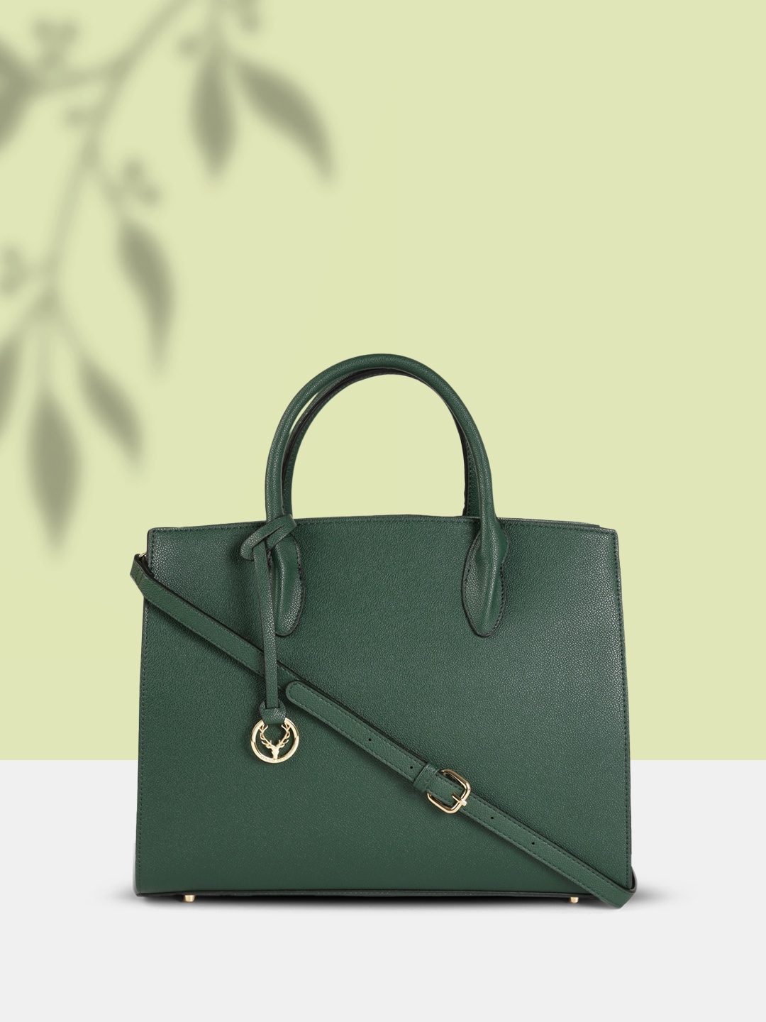 

Allen Solly Teal Solid Embellished Structured Handheld Bag