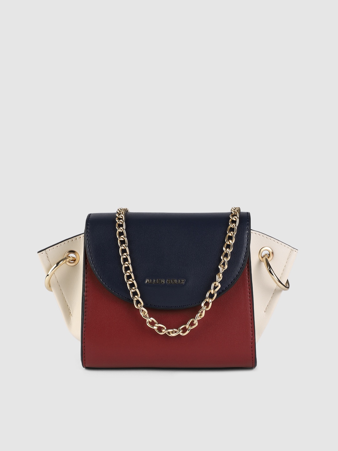 

Allen Solly Brown Navy Blue & Red Colourblocked Structured Sling Bag