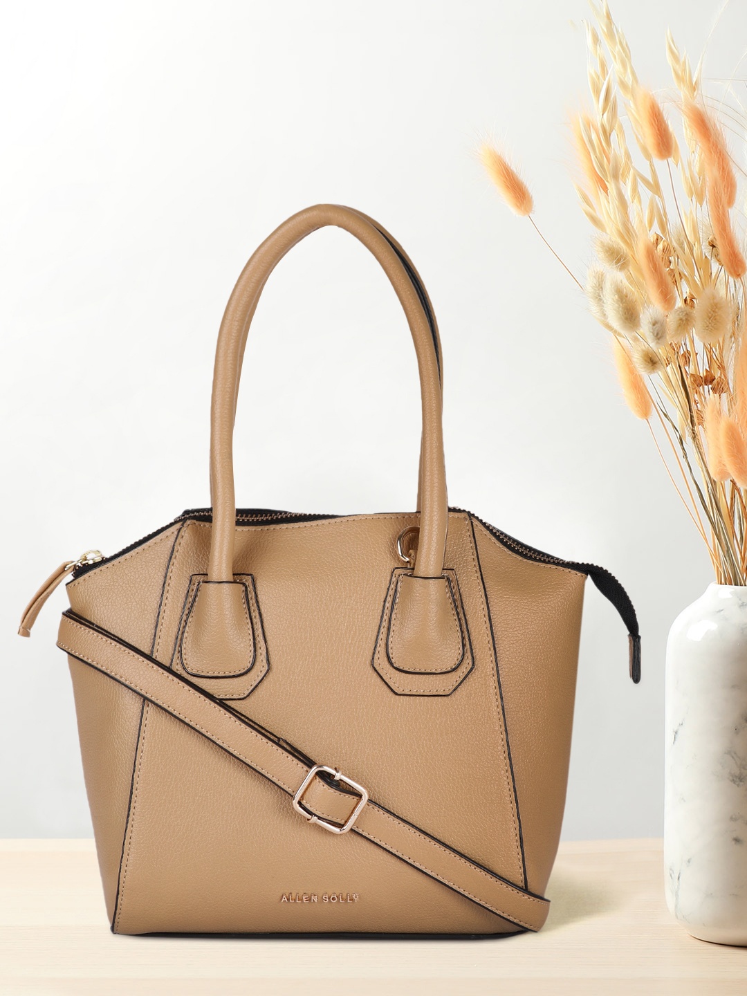 

Allen Solly Nude-Coloured PU Structured Handheld Bag