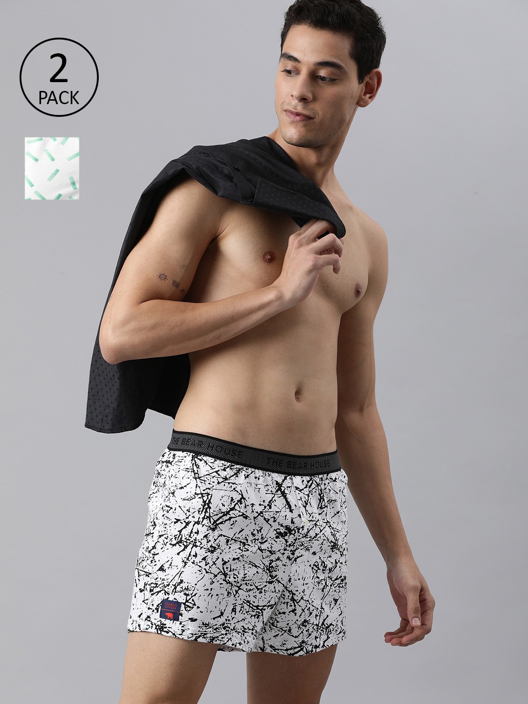 

THE BEAR HOUSE Men Pack Of 2 Assorted Comfort Fit Knitted Pure Cotton Boxers TBH-TIANA
