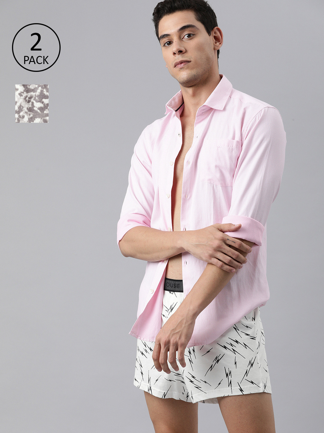 

THE BEAR HOUSE Men Pack Of 2 Assorted Comfort Fit Knitted Pure Cotton Boxers TBH-RAZOR