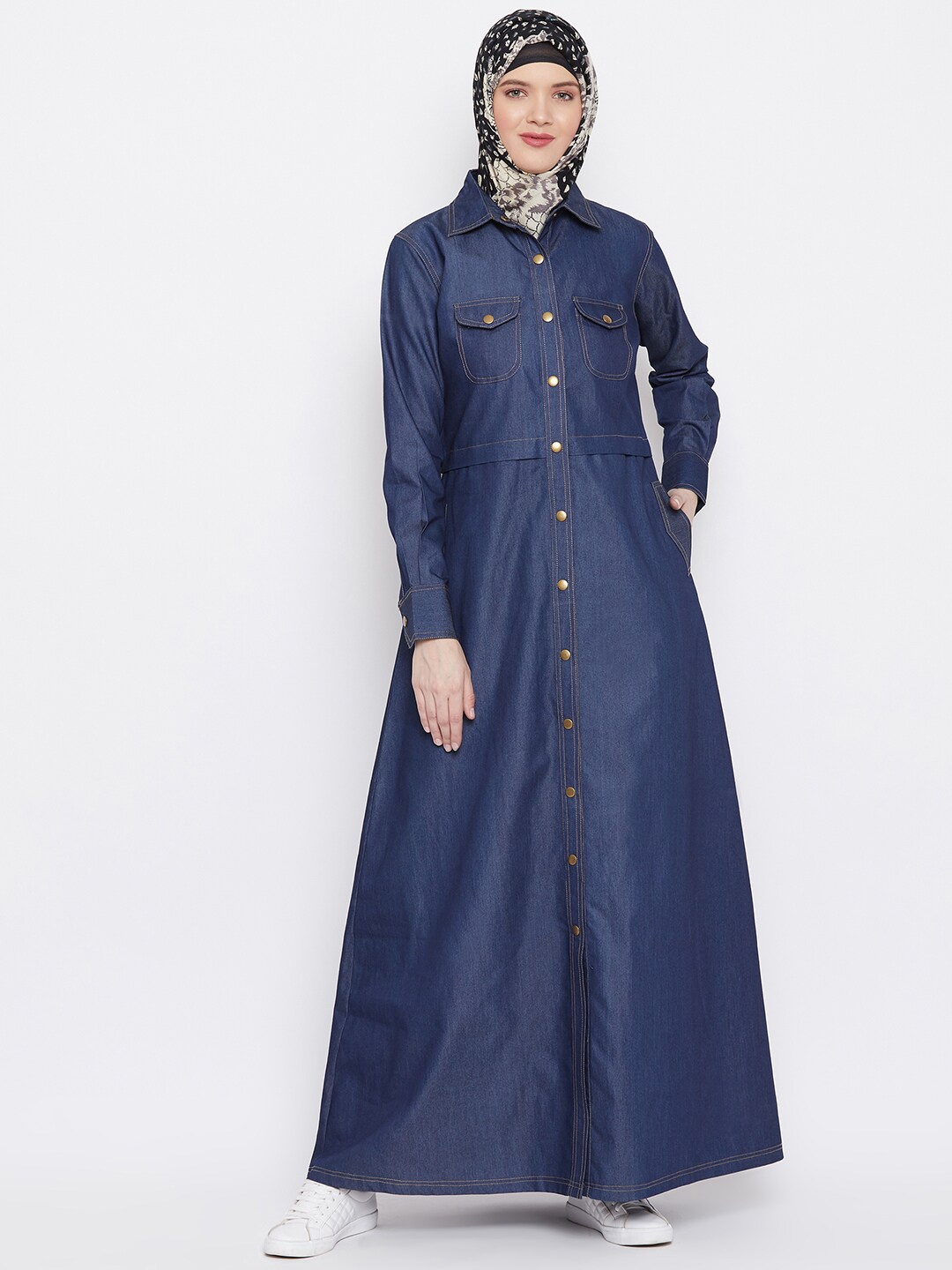 

MOMIN LIBAS Navy Blue Solid Abaya Burqa