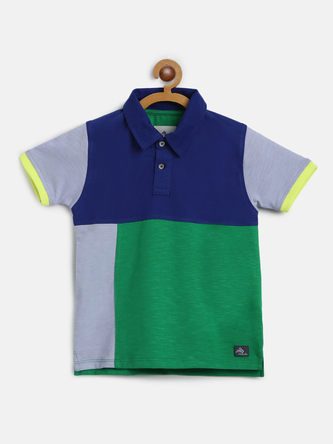 

Cherry Crumble Boys Blue & Green Colourblocked Polo Collar T-shirt