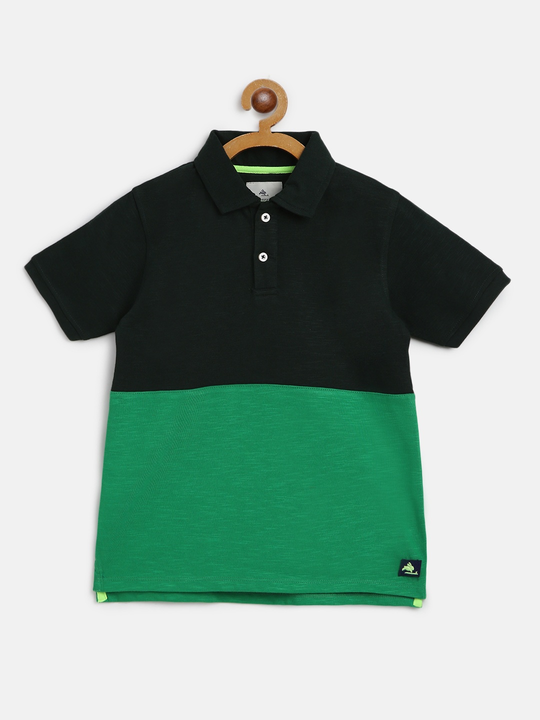 

Cherry Crumble Boys Green & Black Colourblocked Polo Collar T-shirt