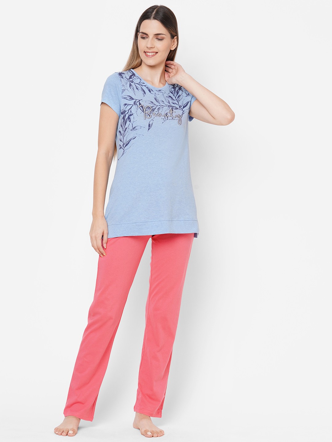

Sweet Dreams Women Blue & Pink Printed Night suit