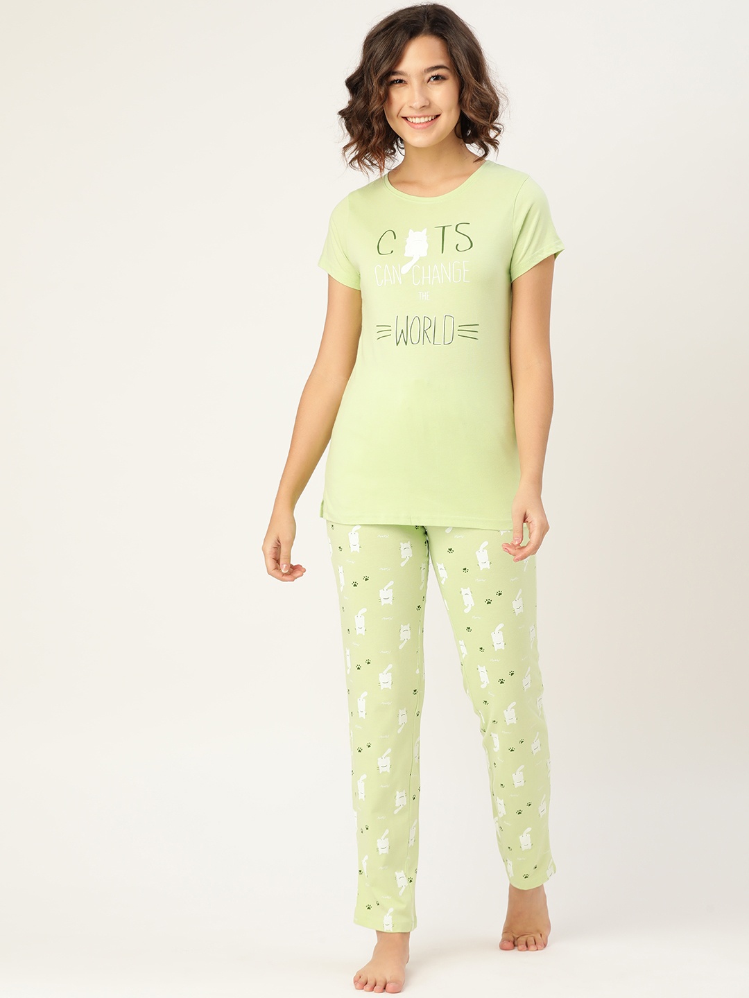 

Sweet Dreams Women Green & White Pure Cotton Printed Night suit
