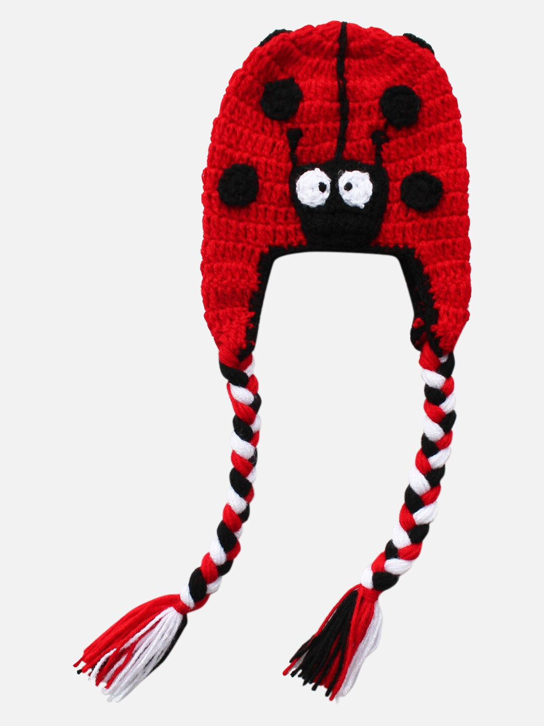 

Woonie Unisex Kids Red & White Self Design Acrylic Wool Handmade Beanie