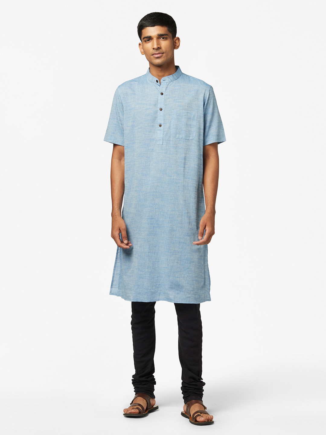 

Fabindia Men Blue Solid Pure Cotton Kurta