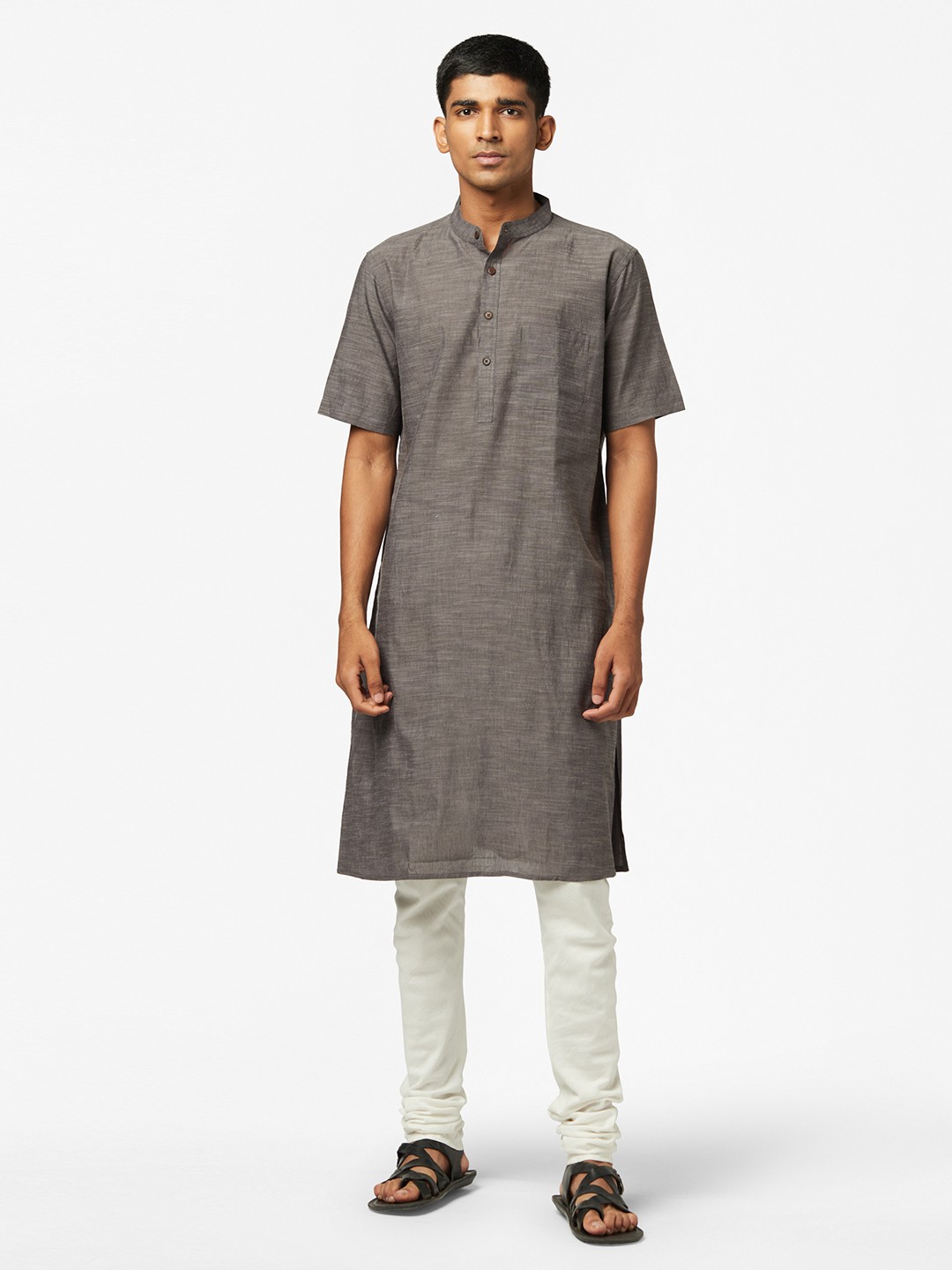 

Fabindia Men Grey Solid Pure Cotton Kurta