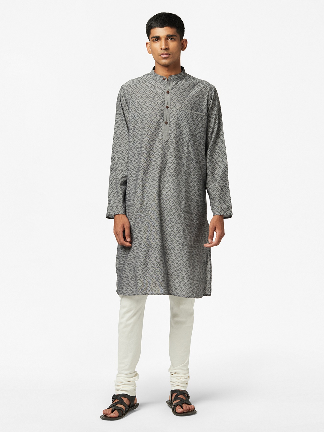 

Fabindia Men Grey Geometric Printed Cotton Kurta