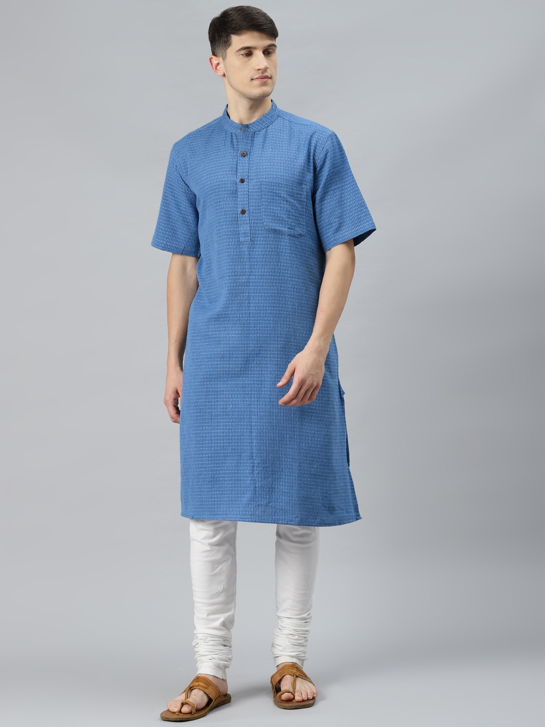 

Fabindia Men Blue Striped Pure Cotton Dobby Kurta