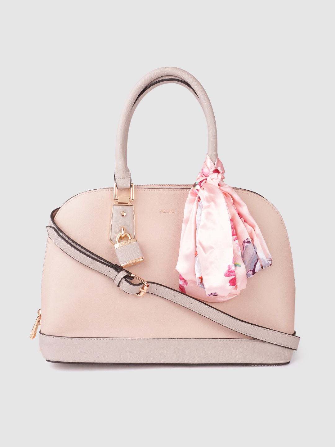 

ALDO Dusty Pink Bowling Handheld Bag with Printed Scarf