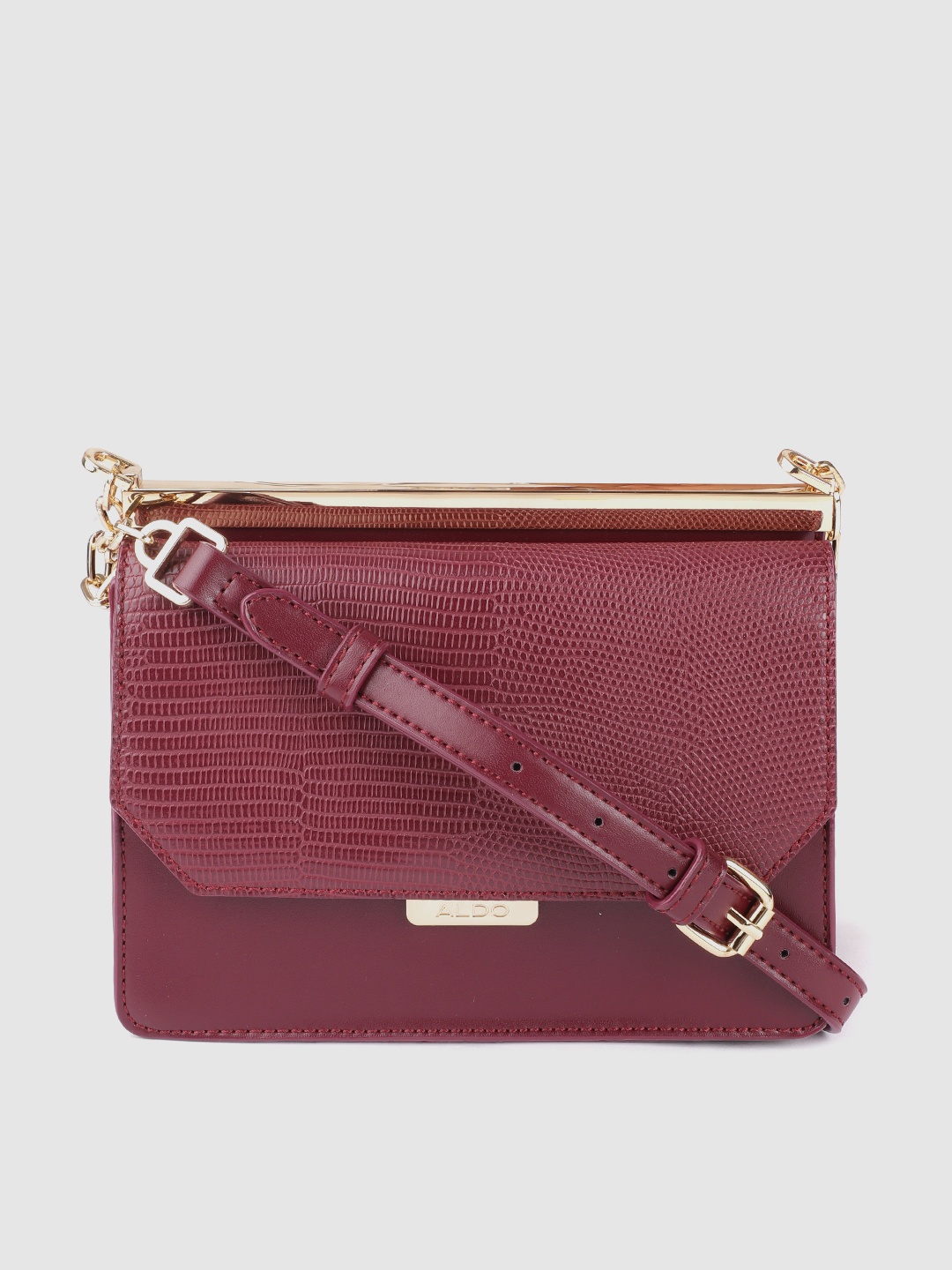 

ALDO Burgundy Snakeskin Textured Structured Sling Bag