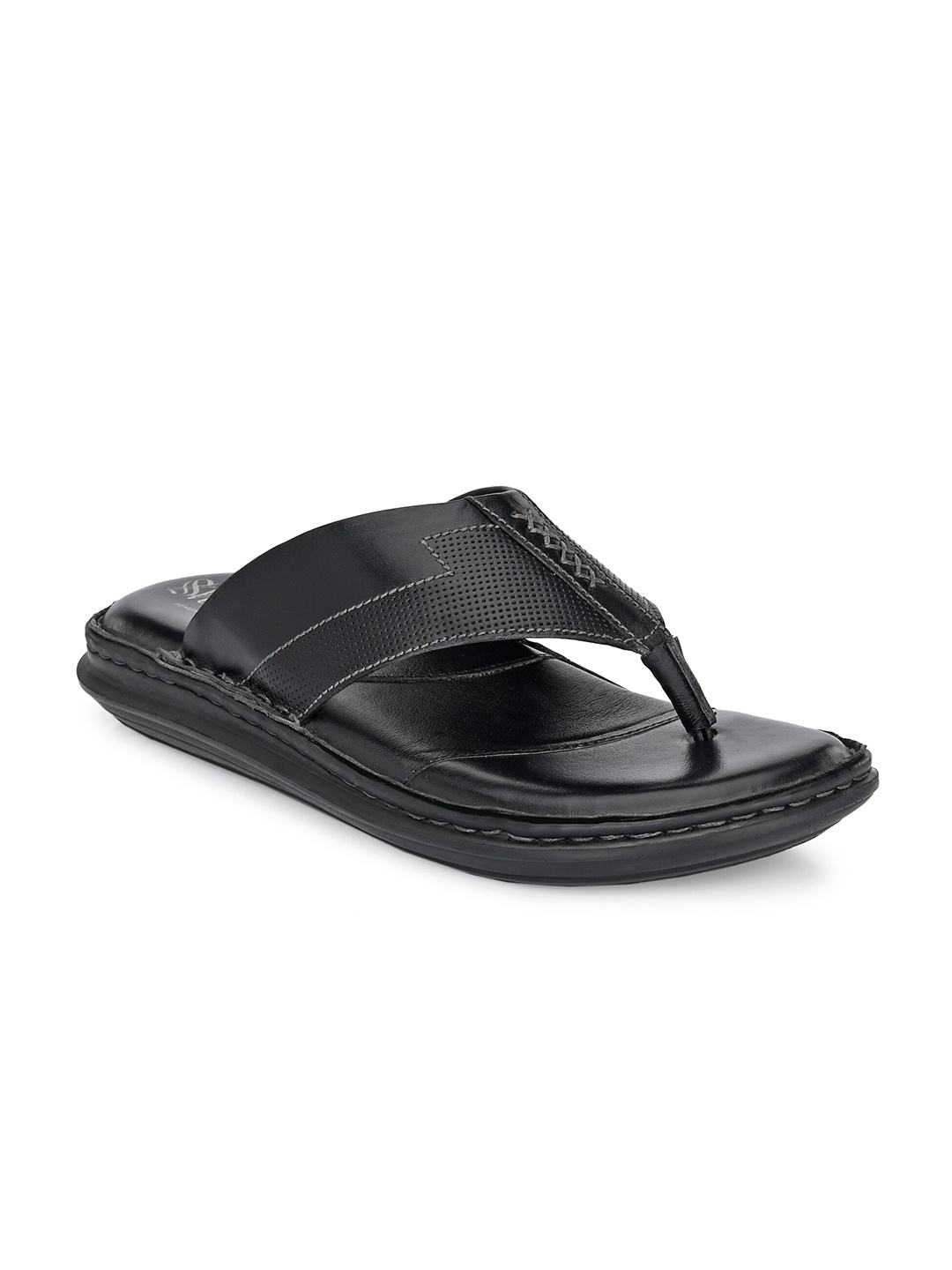 

SHENCES Men Black Genuine Leather Comfort Sandals