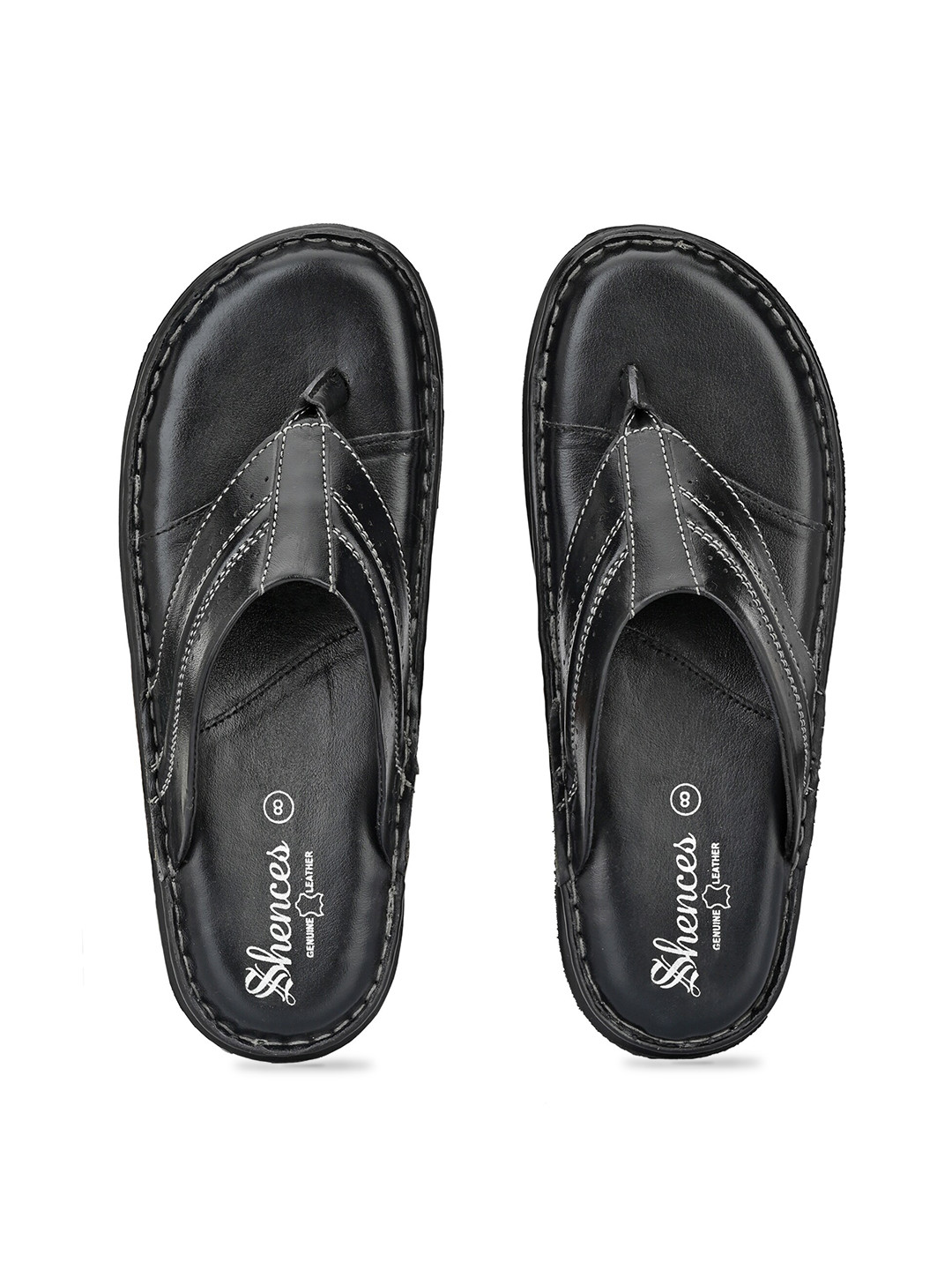 

SHENCES Men Black Genuine Leather Comfort Sandals