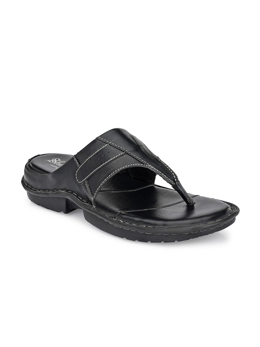 

SHENCES Men Black Solid Comfort Sandals