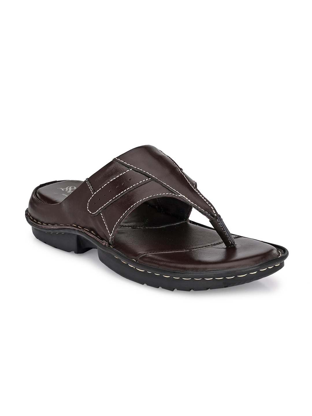 

SHENCES Men Brown Leather Comfort Sandals