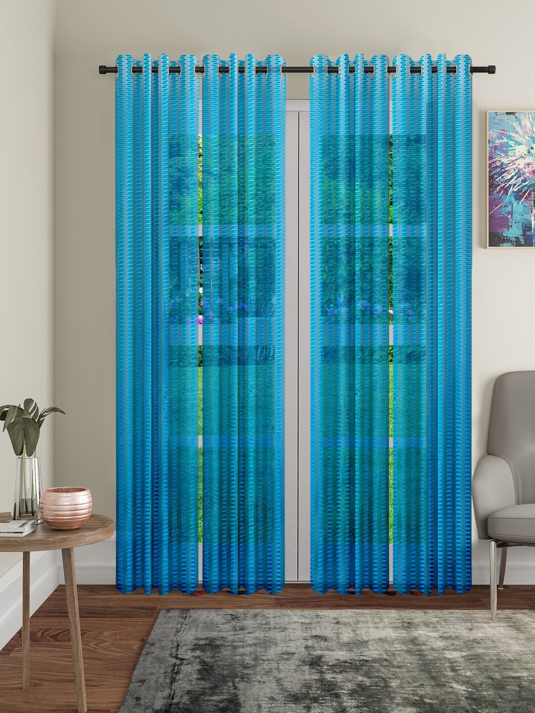 

Cortina Blue Set of 4 Sheer Long Door Curtains