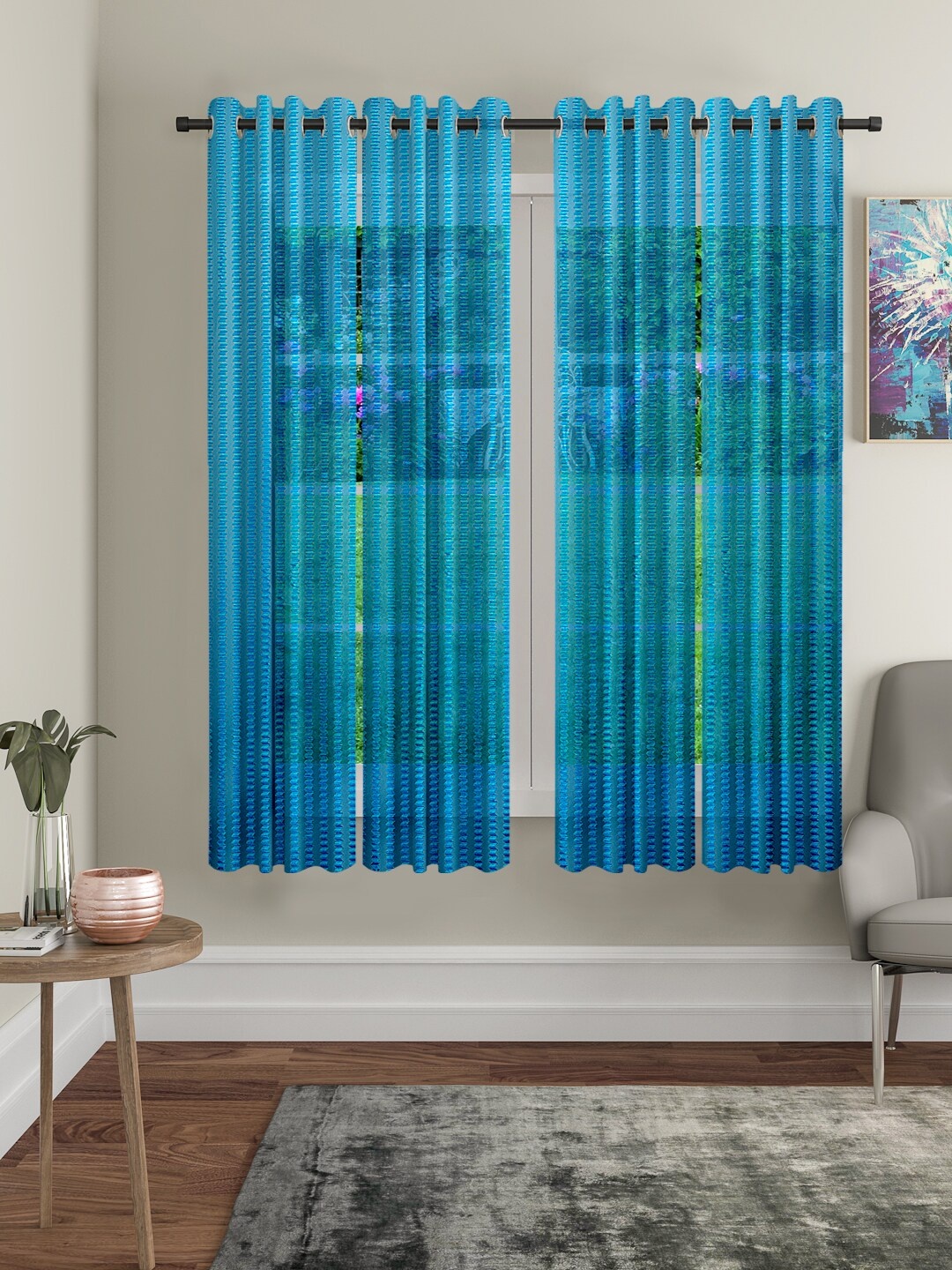 

Cortina Blue Set of 4 Sheer Window Curtains