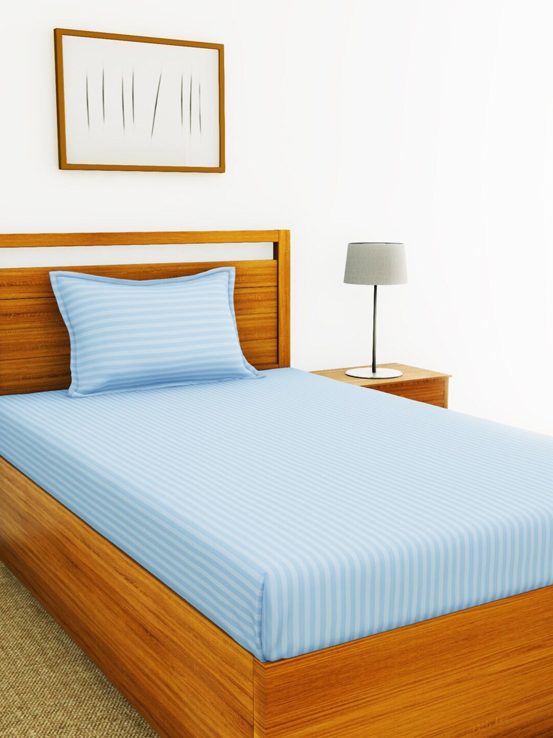 

BIANCA Blue Striped 210 TC Cotton 1 Single Bedsheet with 1 Pillow Covers